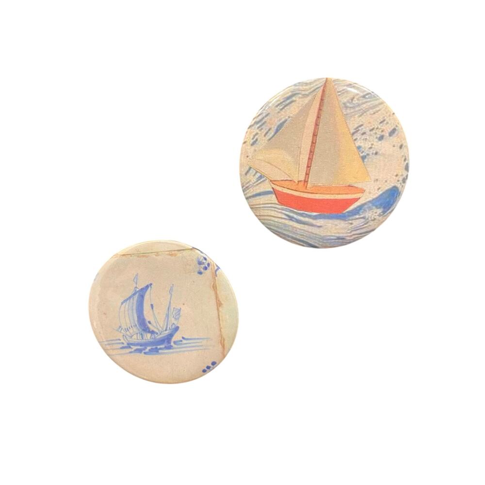 Vintage Style Nautical Sailboat Fridge Magnets Set – 2.25" Round Coastal Decor